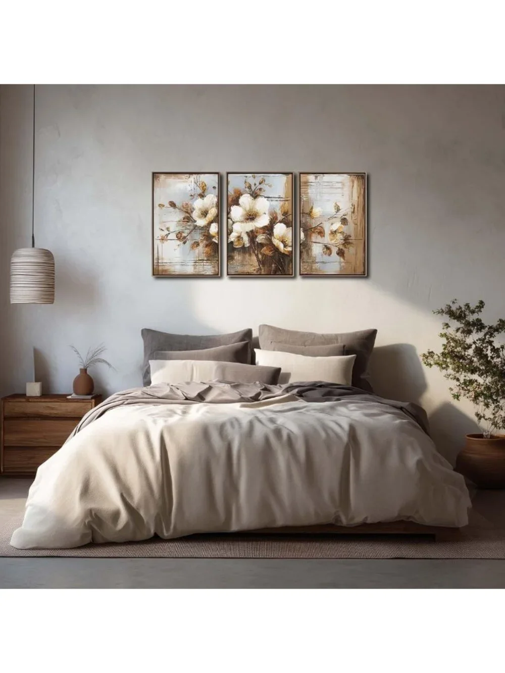Set of 3 Dark Floral Canvas Wall Art - Bohemian Vintage Decor for Home & Office